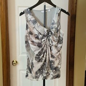 New York & Company Floral Blouse - Gray and Cream